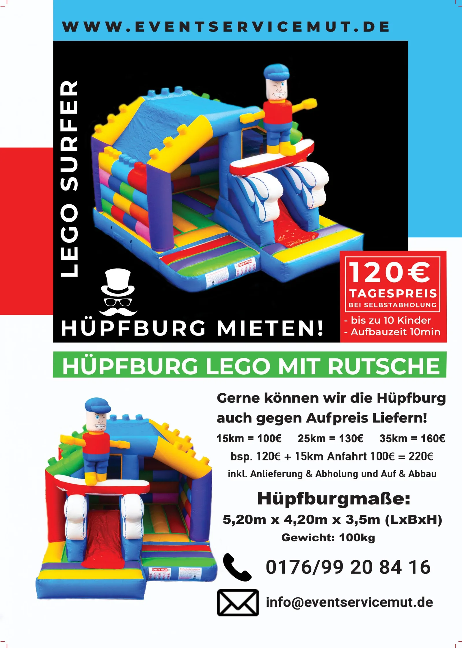 Lego Hüpfburg Flyer mit Preis und Details