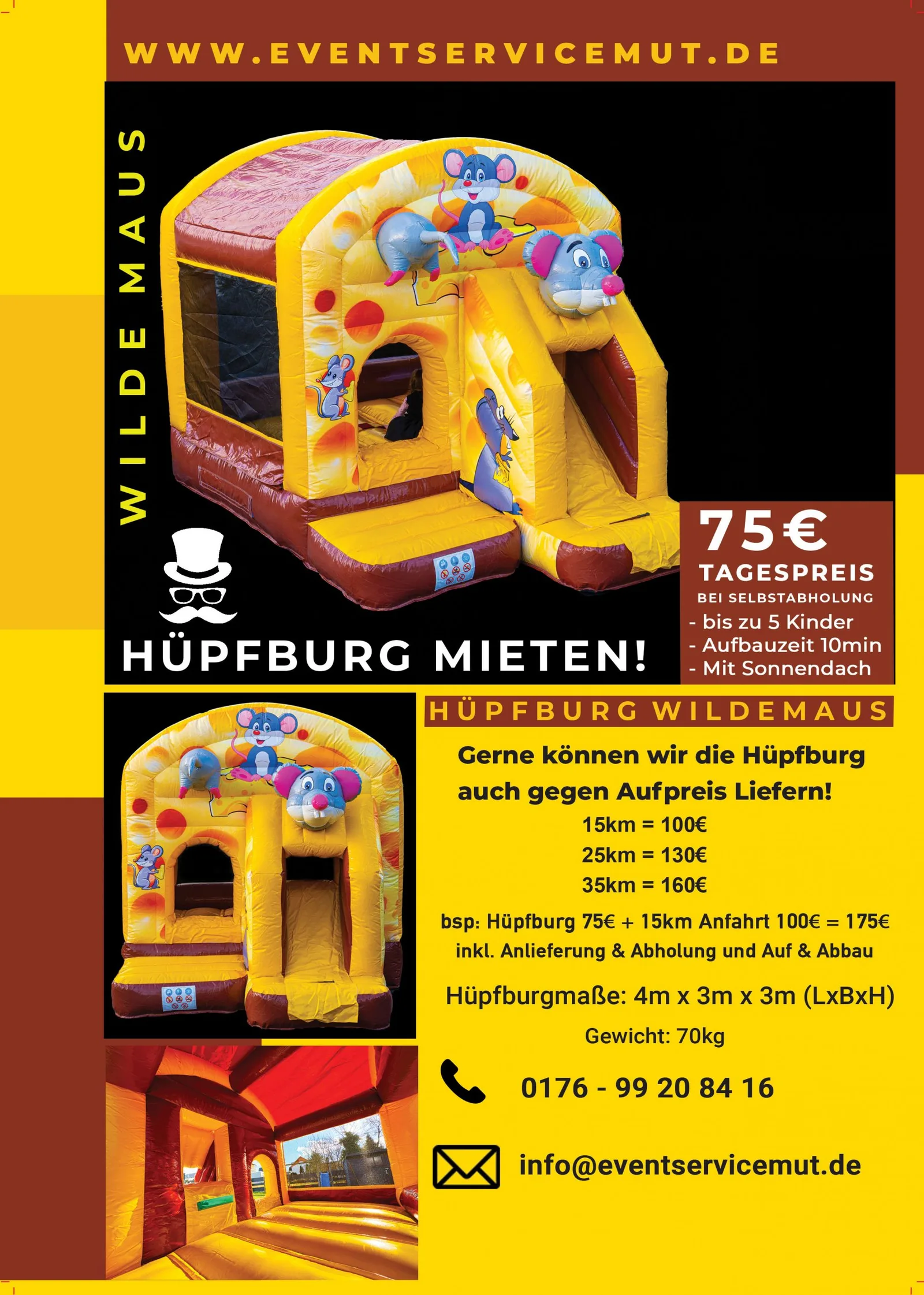 Wilde Maus Hüpfburg Flyer mit Preis und Details